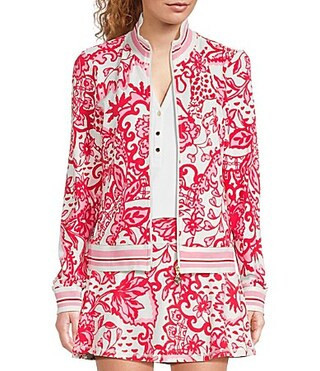 Lilly Pulitzer Regate Spicy Socialite Print Coordinating Stand Collar Long Sleeve Jacket - L | Dillard's