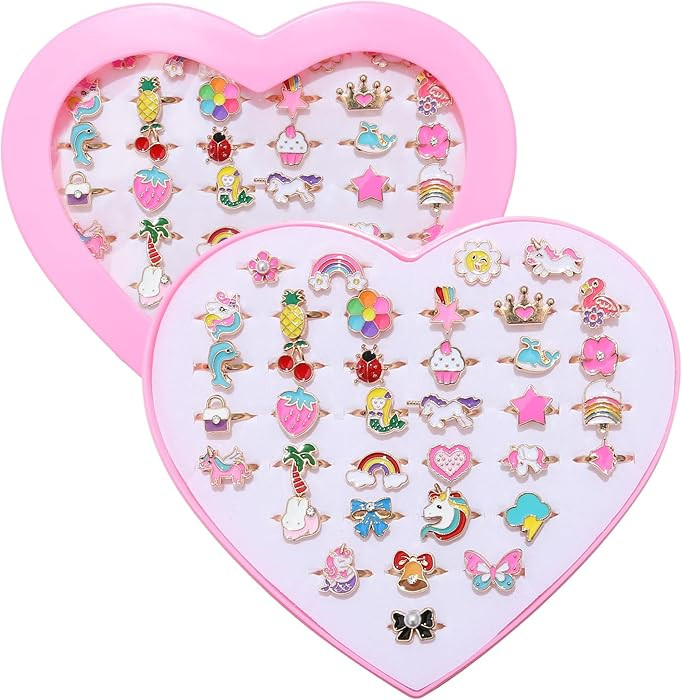 36pcs Little Girl Jewel Rings, Adjustable Unicorn Rings Toys, No Duplication Kids Play Ring in Bo... | Amazon (US)
