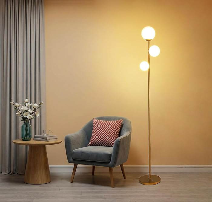 Fiqevs 3 Globe Mid Century Modern Floor Lamp for Living Room, Gold Floor Lamp with Frosted Glass ... | Amazon (US)