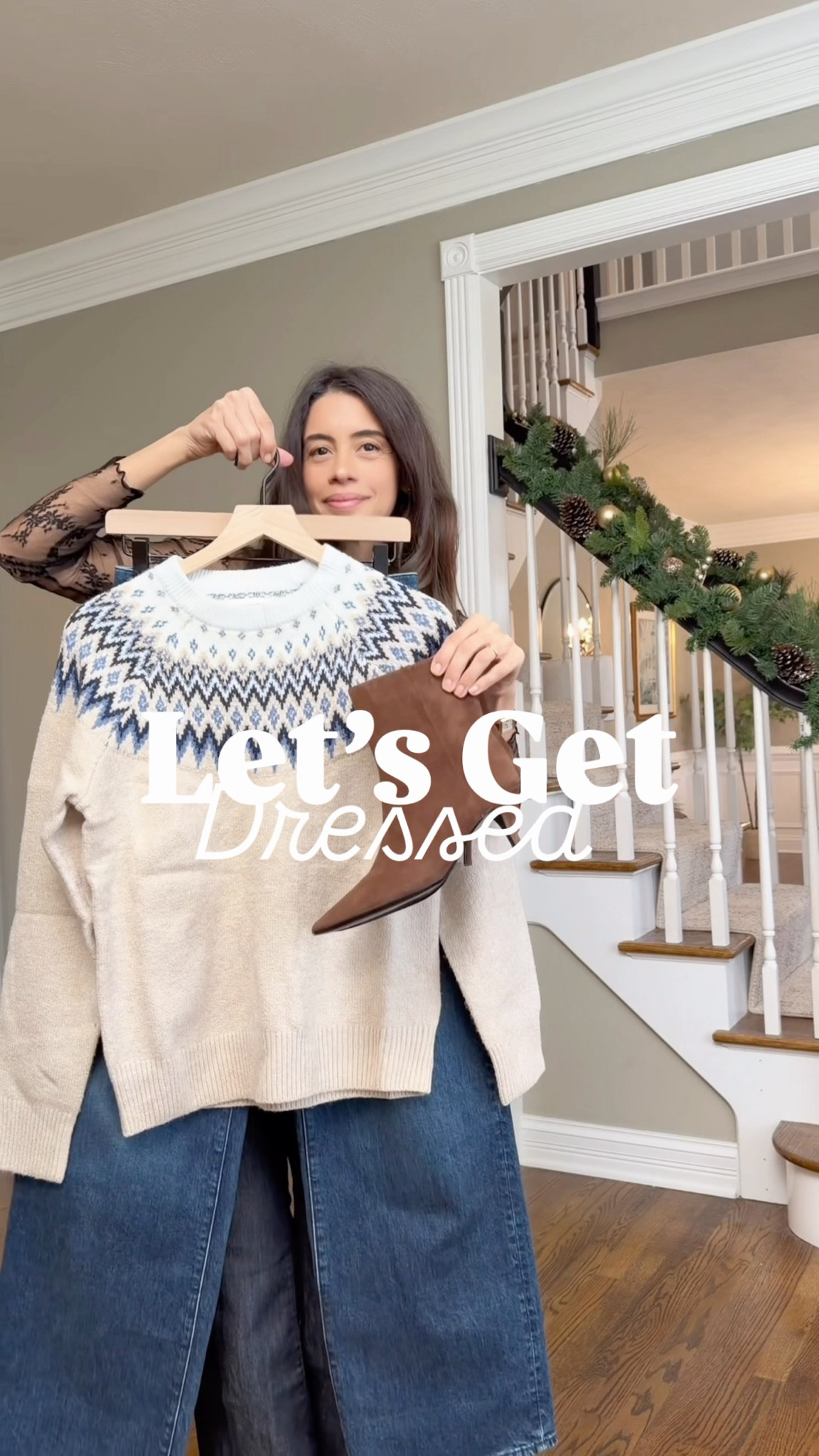 Mom approved easy outfit for the holidays
Fair isle Amazon sweater 
Jeans and suede boots and accessories 
Wearing sweater Size small
Jeans and boots are TTS

#LTKCyberWeek #LTKHoliday #LTKFindsUnder50