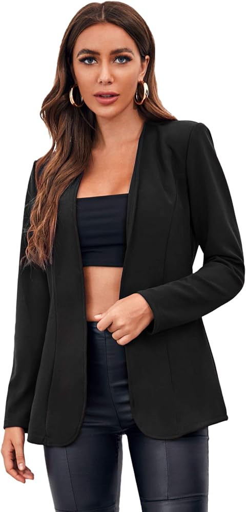 SheIn Women's Long Sleeve Open Front Casual Work Office Solid Blazer Jacket | Amazon (US)