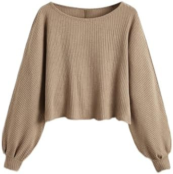 SweatyRocks Women's Casual Crewneck Raglan Long Sleeve Ribbed Knit Crop Top Cropped Sweater | Amazon (US)