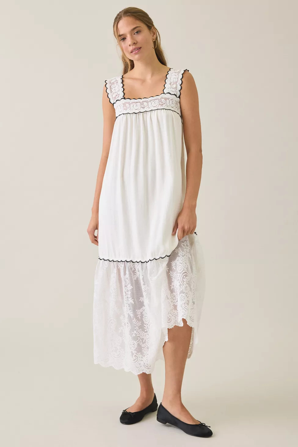 Elevator Disco Grace Lace Trim Babydoll Maxi Dress | Urban Outfitters (US and RoW)