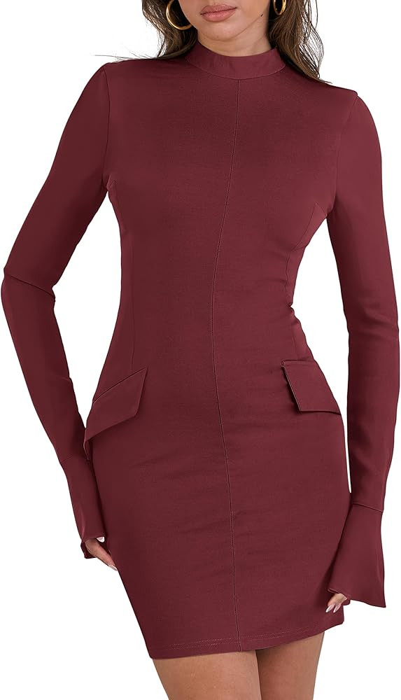 ANRABESS Women's Long Sleeve Mock Neck Sexy Bodycon Mini Dress Dressy Casual Elegant Formal Party... | Amazon (US)