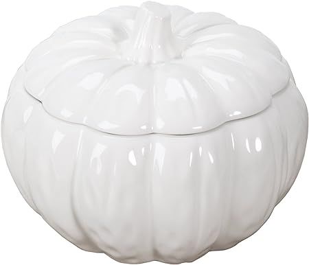 Ceramic Pumpkin Round Soup Bowl Container with Fitting Lid White | Amazon (US)