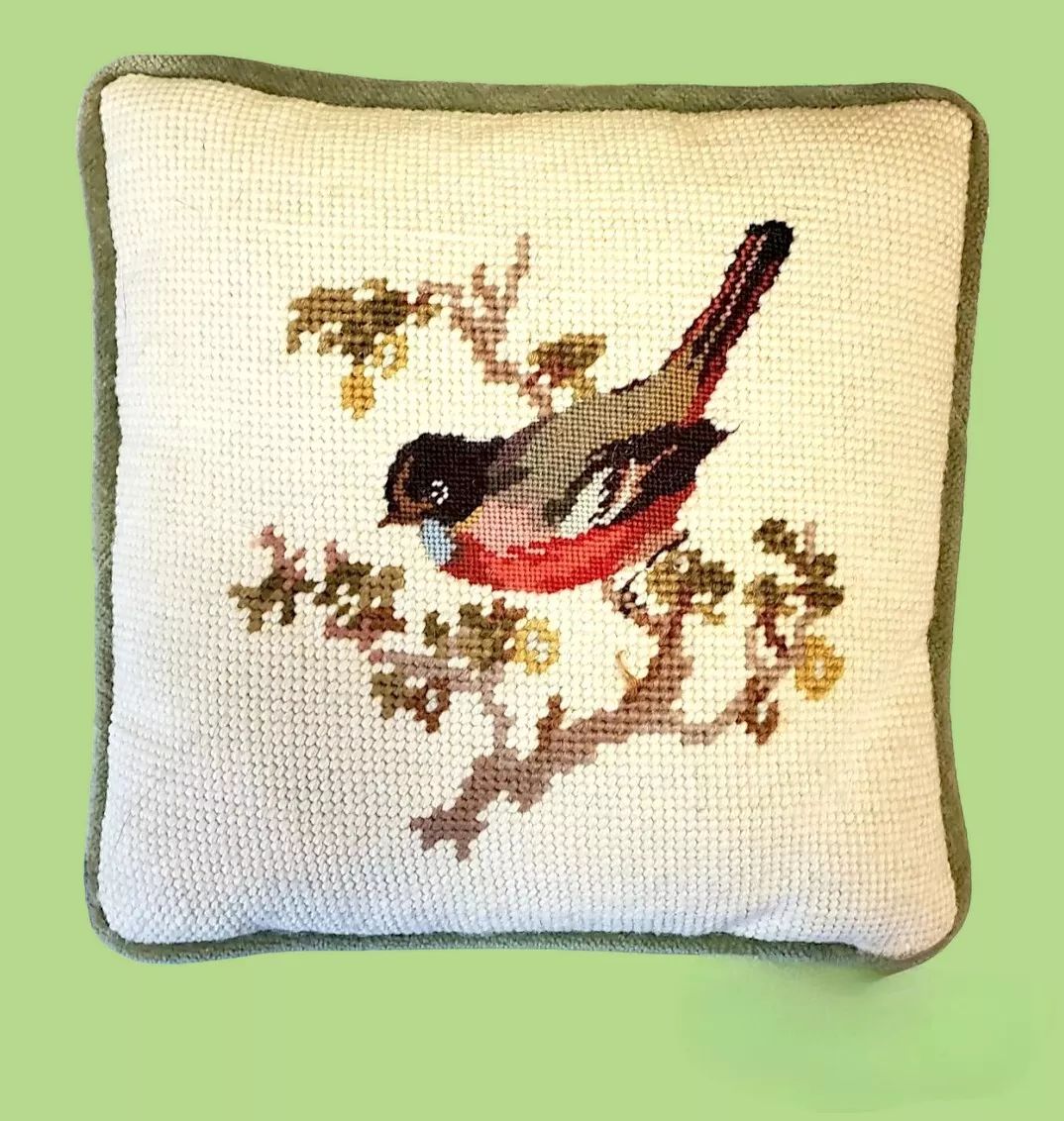 Small Needlepoint Accent Pillow 9×9  Beautiful Bird  Wildlife Cottagecore  | eBay | eBay US