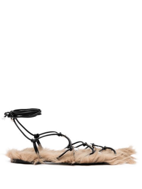 Pearl fur wraparound sandals | Farfetch (RoW)