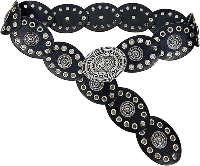 INOGIH Womens Wide Western Cowboy Disc Belt Vintage Cowgirl Concho Leather Belts Boho Style for J... | Amazon (US)