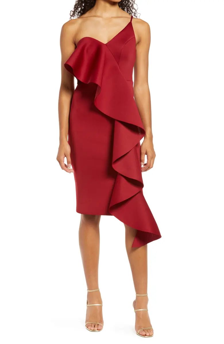 One-Shoulder Strappy Bandeau Scuba Dress | Nordstrom
