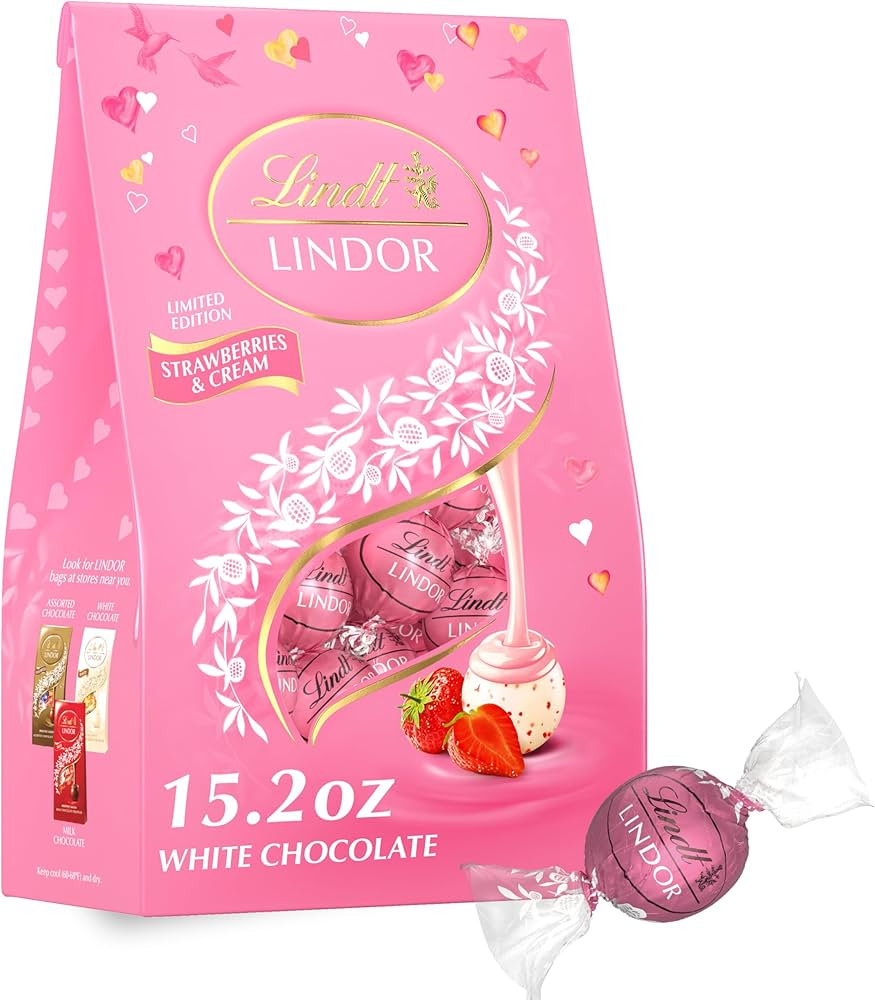 Lindt LINDOR Strawberries and Cream White Chocolate Candy Truffles, Valentine's Day White Chocola... | Amazon (US)
