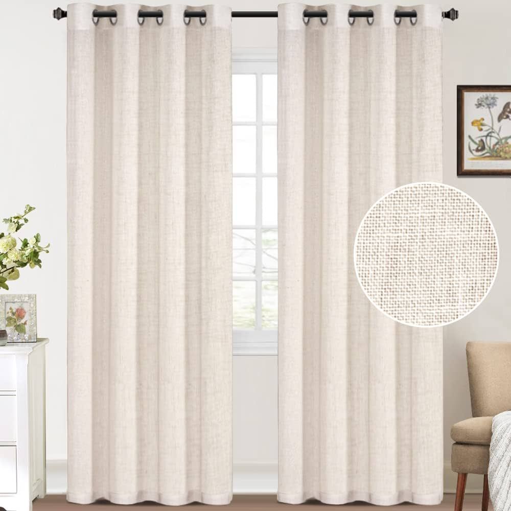 Linen Curtains 96 Inch Long Linen Sheer Curtains Natural Linen Textured Curtains Light Filtering ... | Amazon (US)