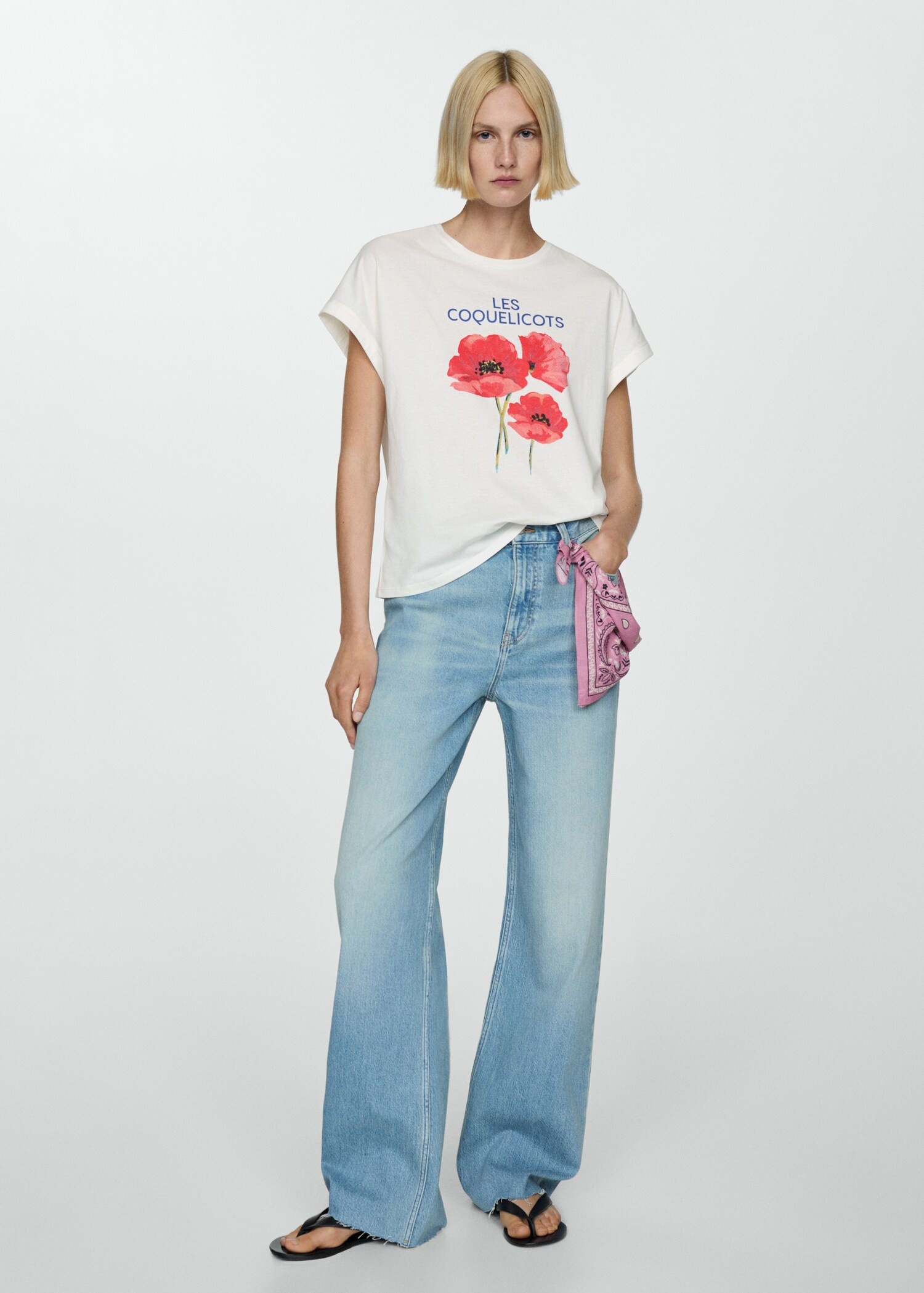 Printed cotton-blend T-shirt - Woman | MANGO USA | MANGO (US)