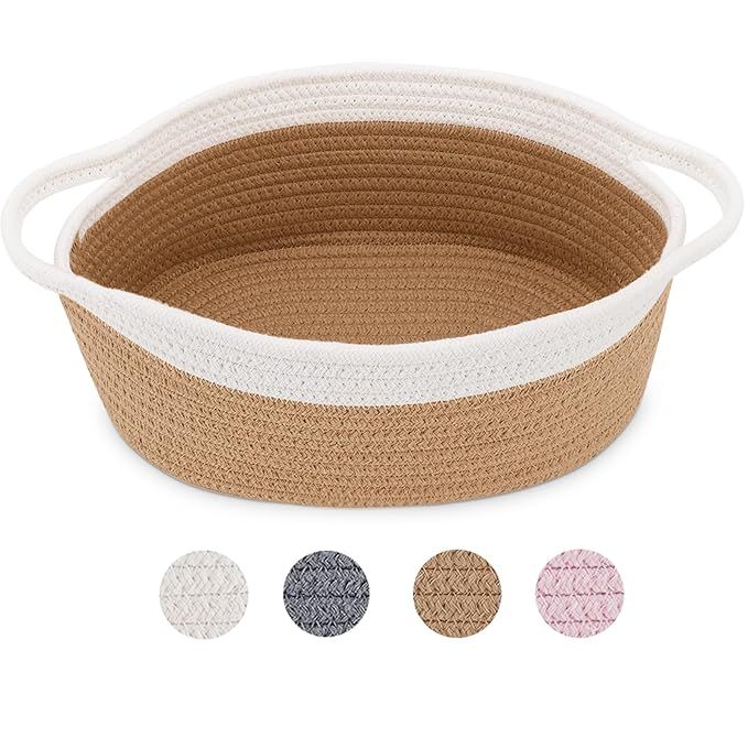 ABenkle Small Woven Basket, 12"x 8" x 5" Cute Rope Room Shelf Storage Basket, Cat Dog Toys Basket... | Amazon (US)