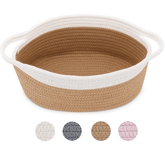 ABenkle Small Woven Basket, 12"x 8" x 5" Cute Rope Room Shelf Storage Basket, Cat Dog Toys Basket... | Amazon (US)