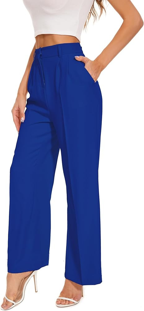 FUNYYZO Wide Leg Pants Women's High Elastic Waisted in The Back Business Work Trousers Long Strai... | Amazon (US)