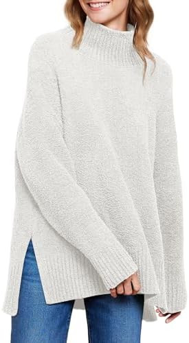 ANRABESS Women Oversized Turtleneck Long Sleeve Fuzzy Knit Slit Side Chunky Warm Pullover Sweater... | Amazon (US)