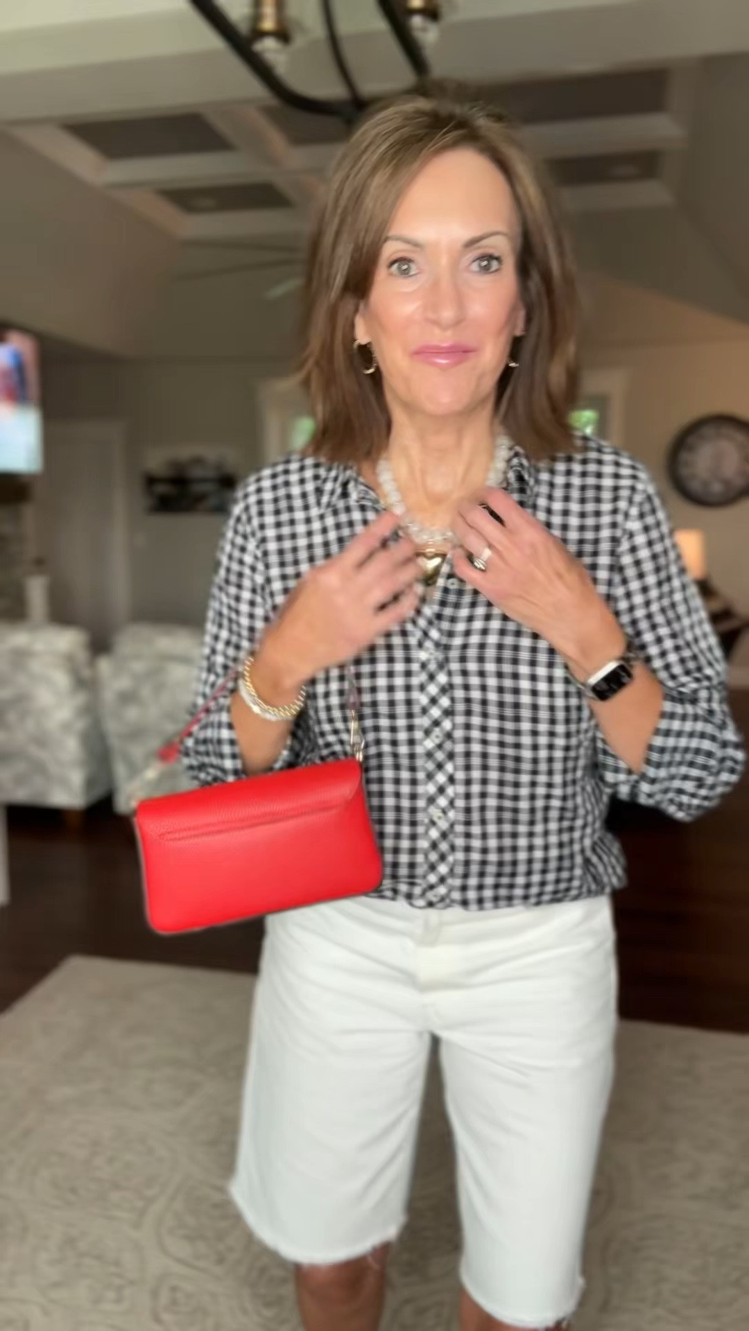 Gingham shirt - medium 
Linked similar denim shorts

Elevated casual
Lunch with the girls 
Casual Friday

#LTKTall #LTKWorkwear