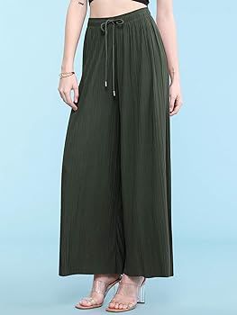 Lock and Love Women's Ankle/Maxi Pleated Wide Leg Palazzo Pants with Drawstring/Elastic Band | Amazon (US)