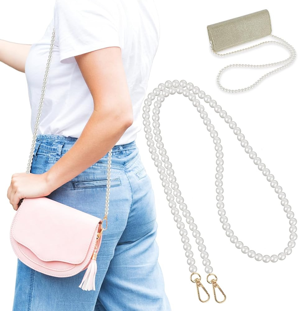 Pearl Chain Strap, 47" Imitation Pearl Bead Purse Strap Crossbody Bag Chain Replacement Pearl Han... | Amazon (US)