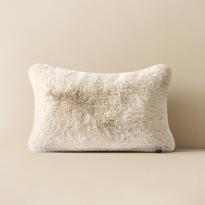 EVERGRACEHOME Faux Chinchilla Fur Lumbar Pillow Cover, 12"x20" Birch Mink | Amazon (US)