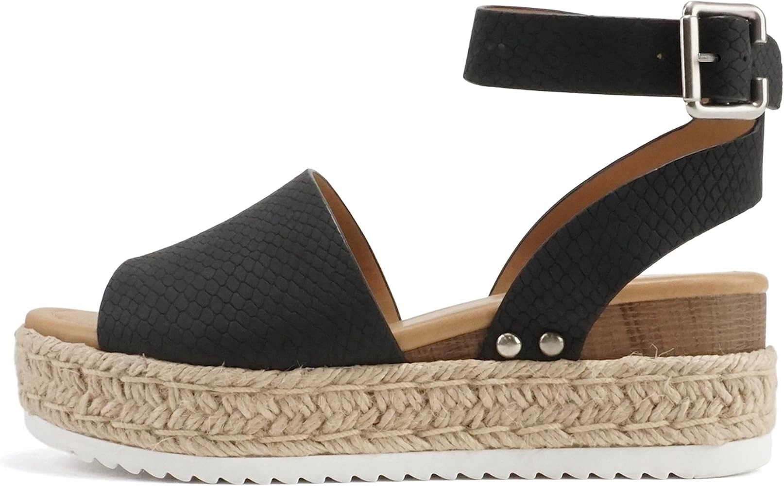 Soda Topic Open Toe Buckle Ankle Strap Espadrilles Flatform Wedge Casual Sandal | Amazon (US)