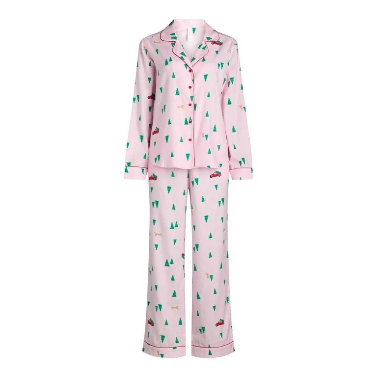 Joyspun Women's Flannel Long Sleeve Top and Pants Pajama Set, 2-Piece, Sizes XS-3X | Walmart (US)