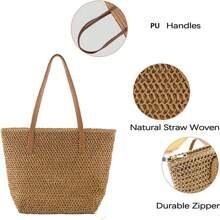 Large Straw Beach Bag For Women, Straw Handbag Woven Tote Bag | SHEIN