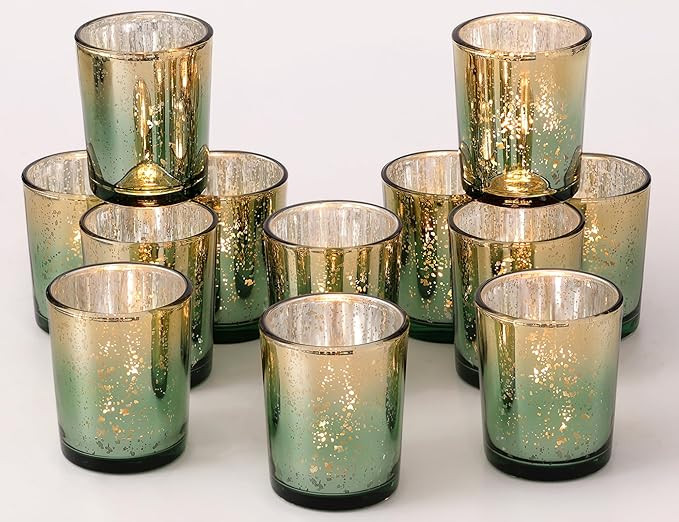 Volens Green Votive Candle Holders Set of 12, Speckles Mercury Glass Tealight Candle Holder Bulk ... | Amazon (US)