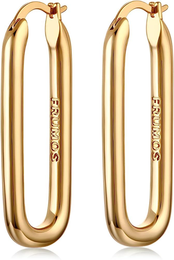 FRUMOS 18K Gold Plated Chunky Hoop Earrings for Women Fashion Thick Gold Hoops Set Jewelry for Bi... | Amazon (US)