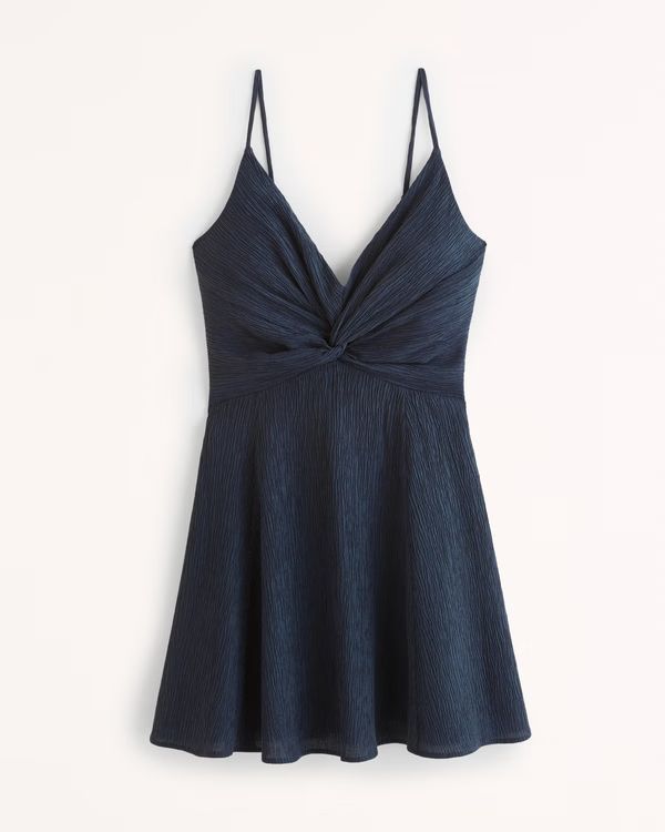 Crinkle Textured Twist-Front Mini Dress | Abercrombie & Fitch (US)
