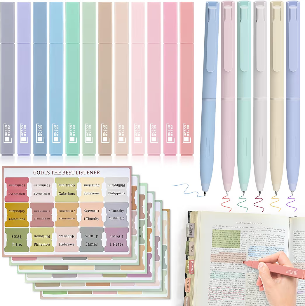 Bible Journaling Kit, 12 Pastel Bible Highlighters and 6 Pens with 90 Laminated Tabs, Bible Study... | Amazon (US)