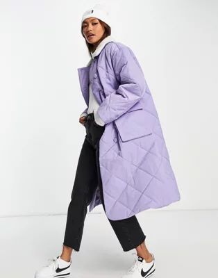 Annorlunda mid length quilted coat with contrast borg collar | ASOS | ASOS (Global)