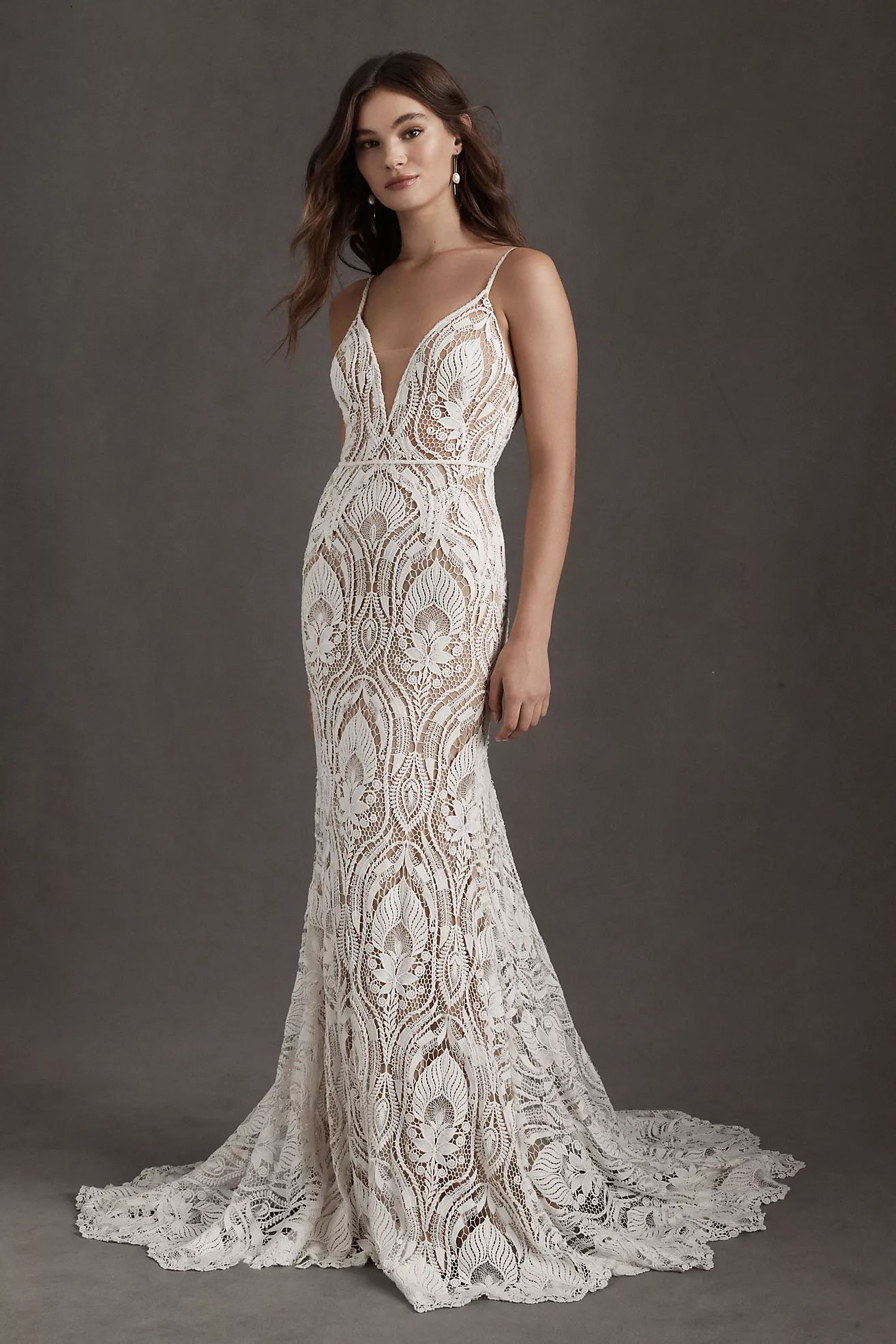Willowby by Watters Bonnie Plunge-Neckline Lace Fit & Flare Wedding Gown | Anthropologie (US)