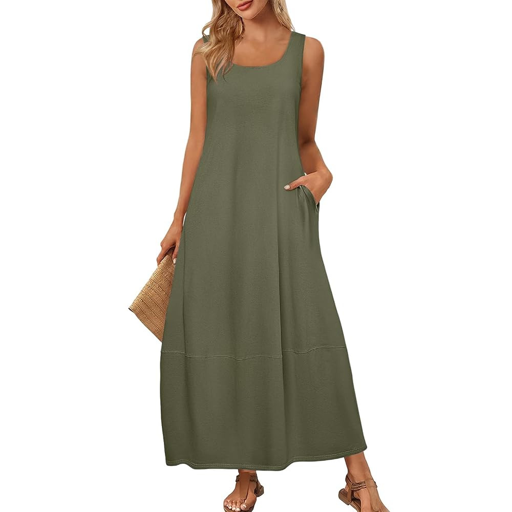 Summer Maxi Dresses for Women 2025 Beach Vacation Sundress Boho Sleeveless Scoop Neck Loose Tank ... | Amazon (US)