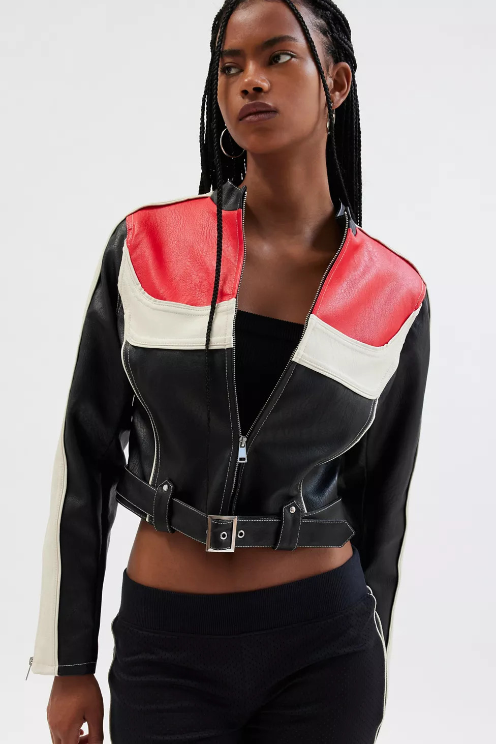 UO Jordan Faux Leather Fitted Racer Moto Jacket | Urban Outfitters (US and RoW)