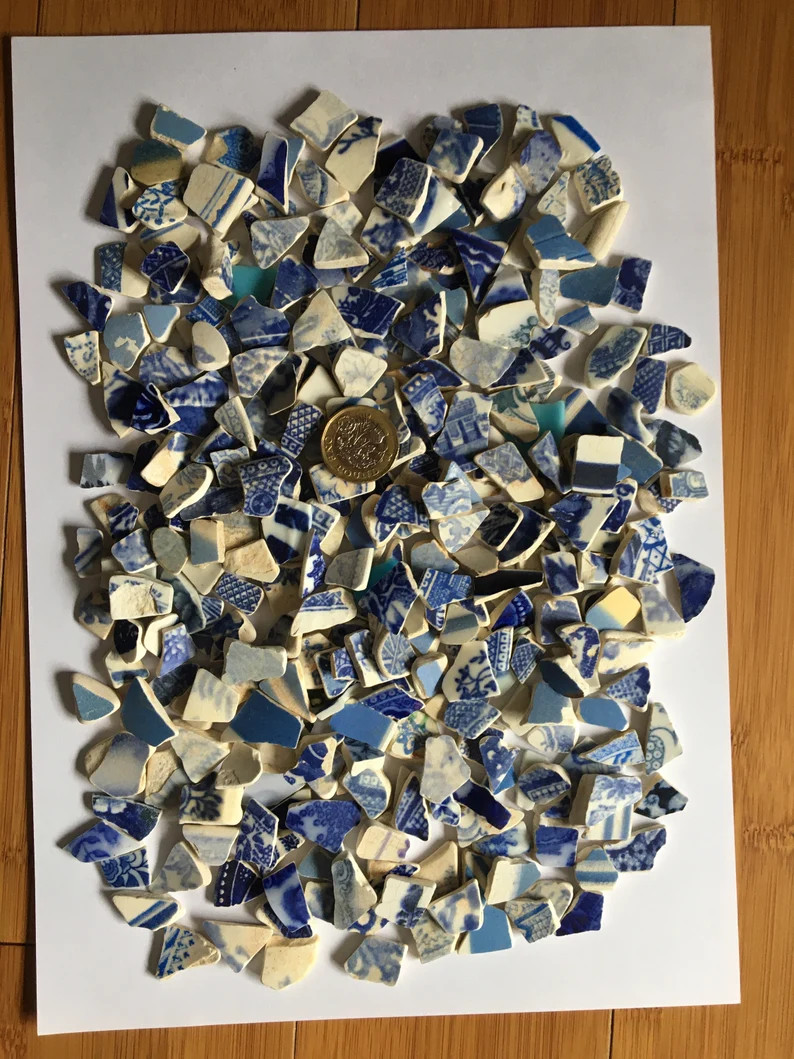 50 Pieces Field Finds, Tumbled Pottery, Small, Craft Supplies, Jewelry Making, Mosaic, Mainly Blu... | Etsy (Global)