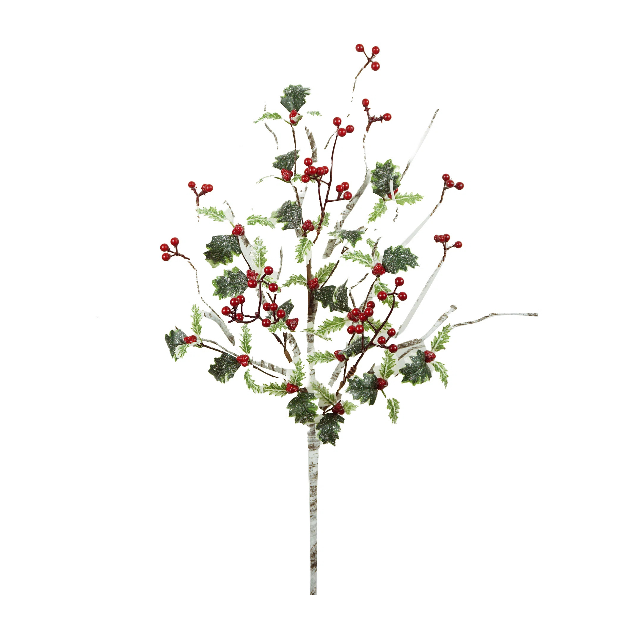 Faux Berry and Holly Spray - Red, Green - 32" H | Wayfair North America