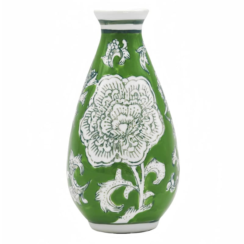 Green & White Porcelain Vase, 3x6 | At Home