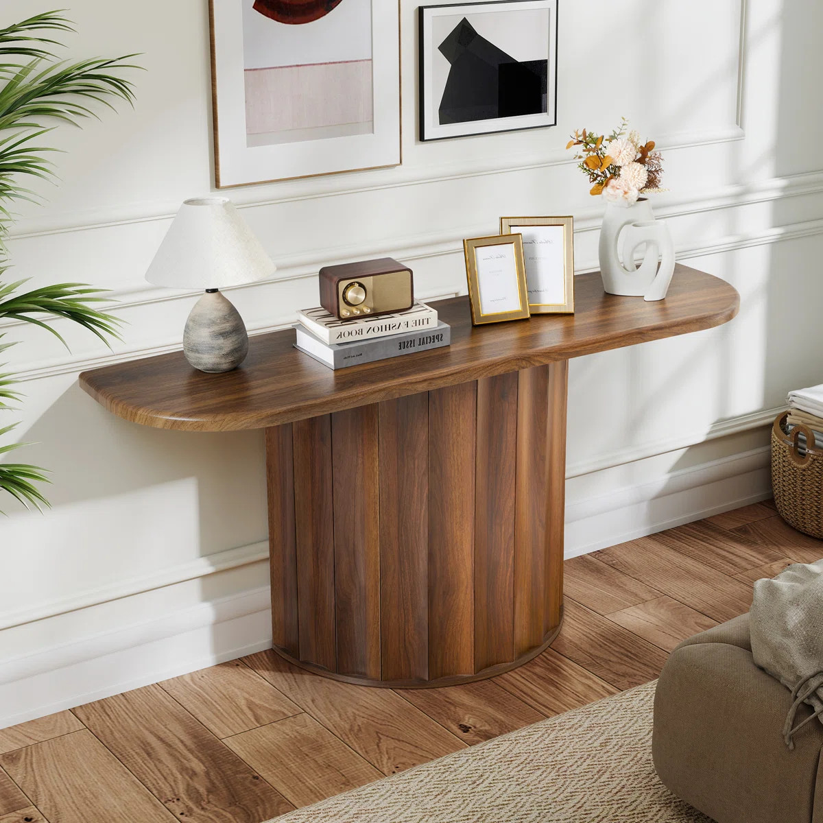59.05'' Farmhouse Halfmoon Pedestal Console Table Entryway Table | Wayfair North America