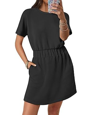 ANRABESS Womens Dresses 2025 Summer Casual Short Sleeve Crew Neck Elastic Waist Mini T Shirt Dres... | Amazon (US)