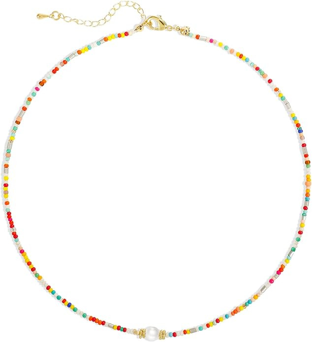 Initial Necklaces for Women Girls Colorful Beaded Choker Necklace Gold Y2K Aesthetic shell Letter... | Amazon (US)