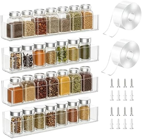 Adhesive Acrylic Spice Rack Organizer for Wall with 2 Nano Double Sided Tape, Spice Shelf Organiz... | Amazon (US)