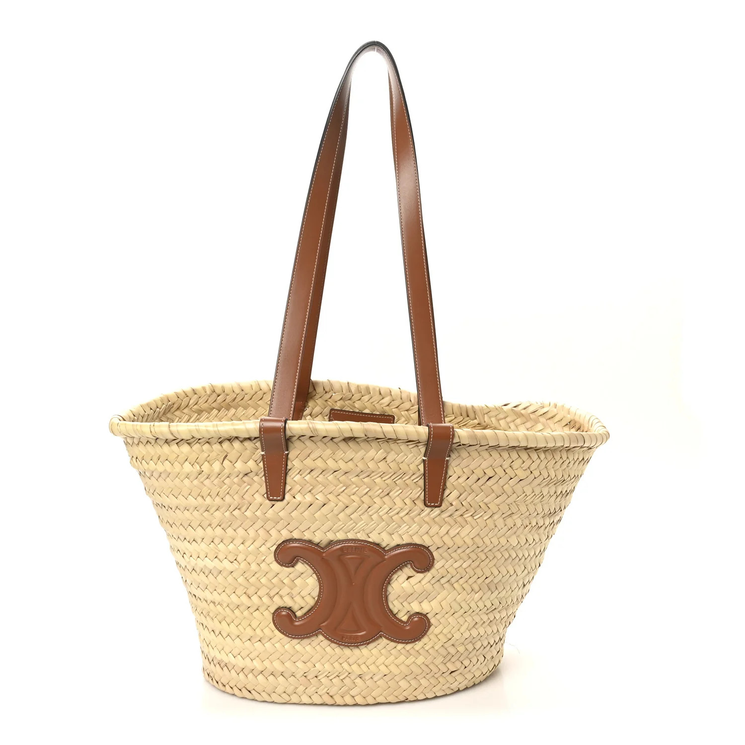 Raffia Calfskin Triomphe Medium Panier Tan | FASHIONPHILE (US)