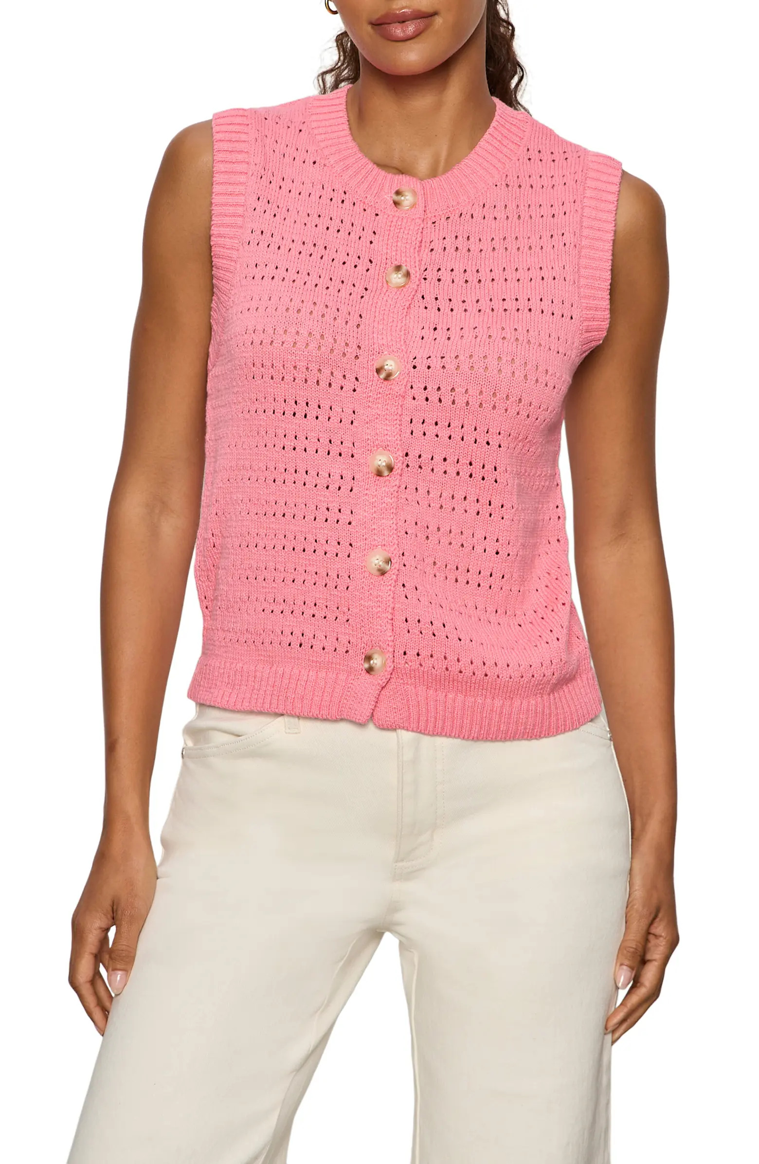 Cotton Pointelle Sleeveless Sweater | Nordstrom