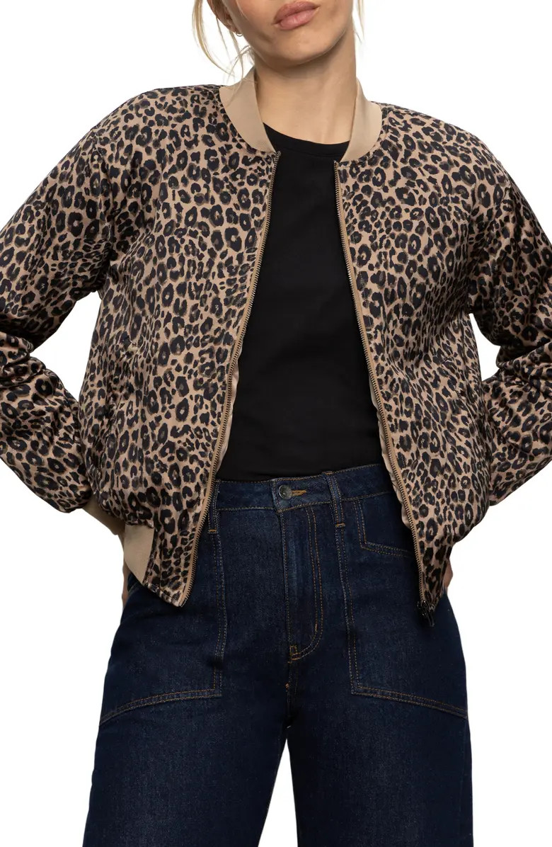 Monroe Leopard Print Cotton Blend Bomber Jacket with Quilted Lining | Nordstrom