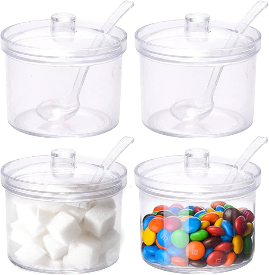 Set of 4 Clear Acrylic Sugar Bowl with Lid Salt Spoon Storage Sugar Jar with Lid for Sugar, Salt,... | Amazon (US)