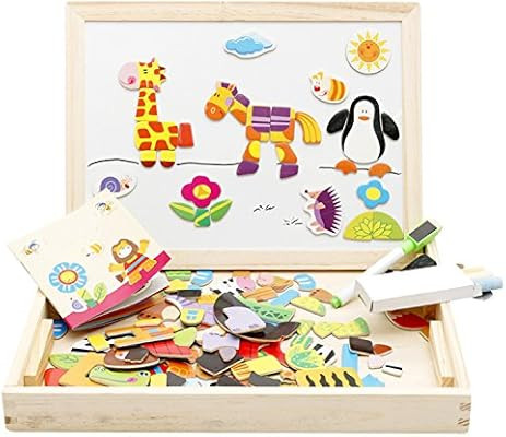 Lewo Wooden Educational Toys Magnetic Art Easel Animals Wooden Puzzles Games for Kids | Amazon (US)