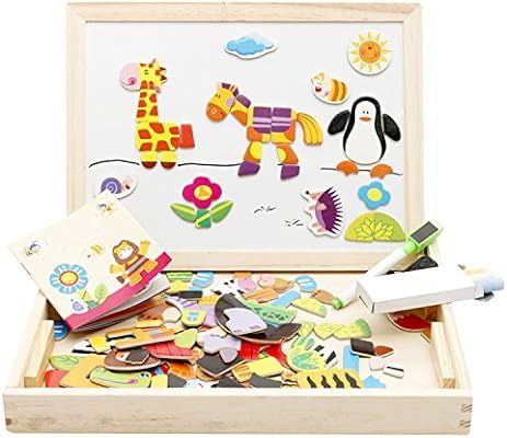 Lewo Wooden Educational Toys Magnetic Art Easel Animals Wooden Puzzles Games for Kids | Amazon (US)