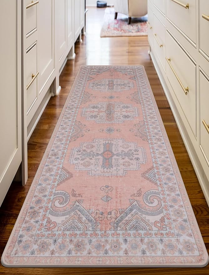 Kitchen Rug Runner for Hallway Washable Pink Stain Resistant Cushioned Anti Fatigue Boho Carpet N... | Amazon (US)