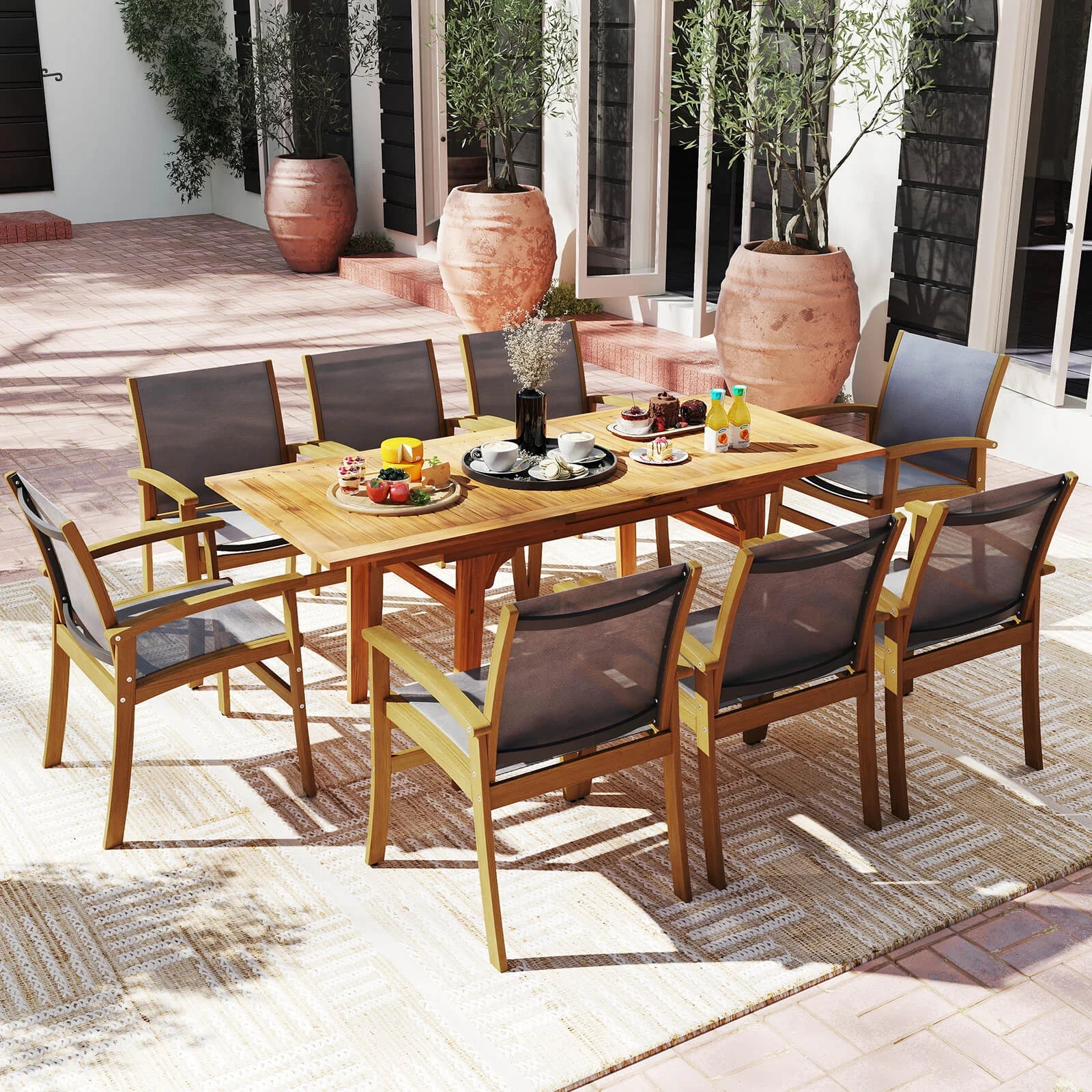 Costway 9 PCS Acacia Wood Outdoor Dining Set for 6-8 with 1.97" Umbrella Hole | Walmart (CA)